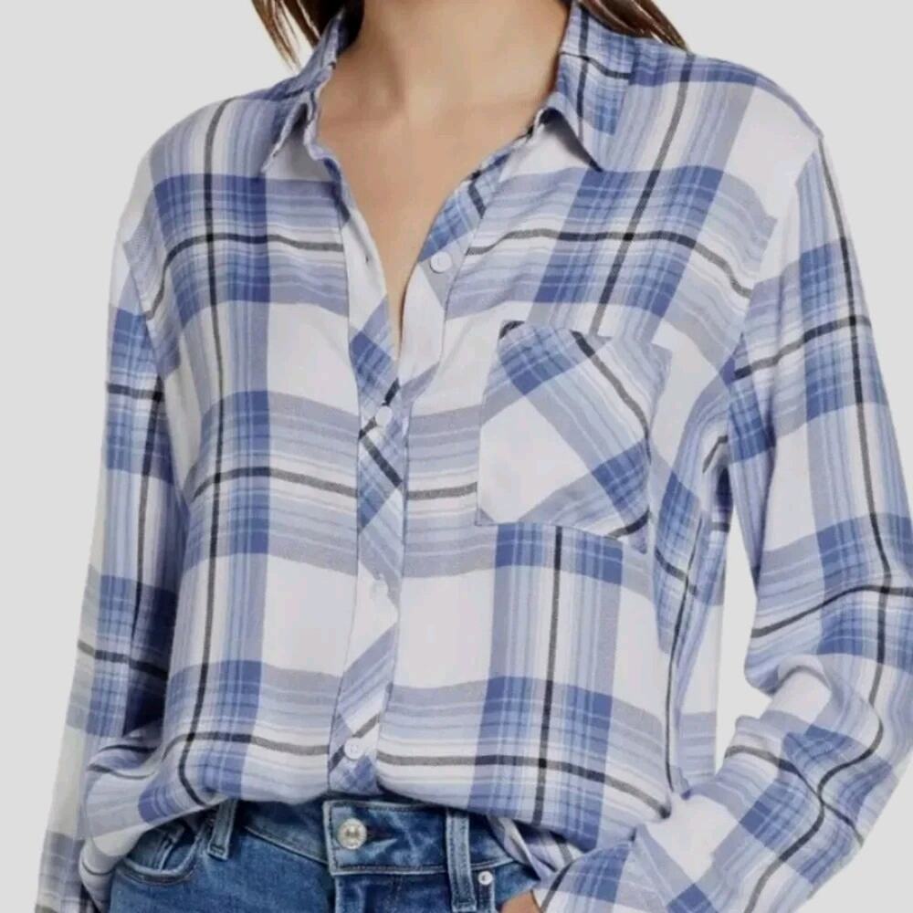 Rails Hunter Plaid Shirt Women's Size Medium White Robin Navy Soft Cozy Flannel